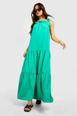 Robe Longue Froncée à Col Carré Et Attaches -BOOHO Kleidung Magasin gzz51438 green xl 2