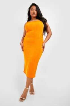 Grande Taille - Robe Mi-longue à Col Carré 8 Grande Taille - Robe Mi-longue à Col Carré -BOOHO Kleidung Magasin gzz51611 orange xl 2