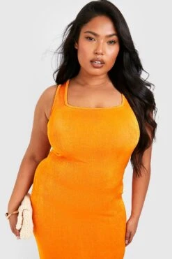 Grande Taille - Robe Mi-longue à Col Carré 9 Grande Taille - Robe Mi-longue à Col Carré -BOOHO Kleidung Magasin gzz51611 orange xl 3