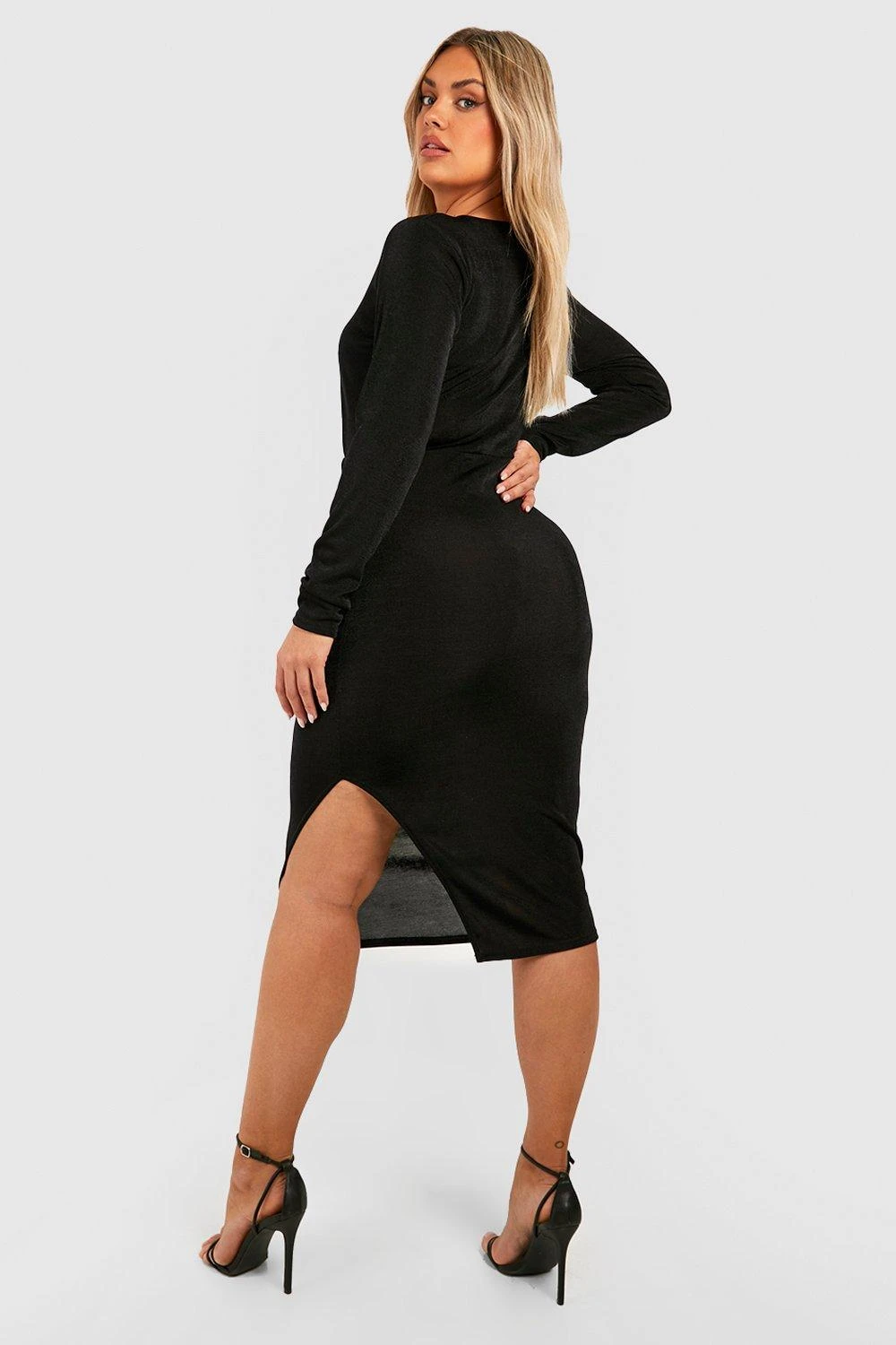 Grande Taille - Robe Mi-longue Froncée Fendue 4 Grande Taille - Robe Mi-longue Froncée Fendue – Image 2