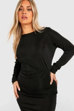 Grande Taille - Robe Mi-longue Froncée Fendue 9 Grande Taille - Robe Mi-longue Froncée Fendue -BOOHO Kleidung Magasin gzz51612 black xl 3