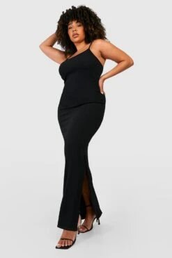 BOOHOO Grande Taille - Robe Longue Fendue Côtelée
