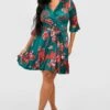 Grande Taille - Robe Patineuse Fleurie à Ceinture 2 Grande Taille - Robe Patineuse Fleurie à Ceinture -BOOHO Kleidung Magasin gzz51642 green xl