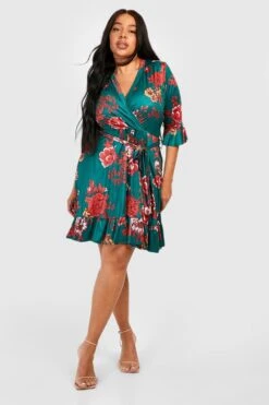 Grande Taille - Robe Patineuse Fleurie à Ceinture -BOOHO Kleidung Magasin gzz51642 green xl 2