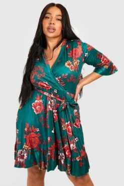 Grande Taille - Robe Patineuse Fleurie à Ceinture -BOOHO Kleidung Magasin gzz51642 green xl 3