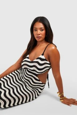 Grande Taille - Robe Mi-longue En Crochet à Découpe -BOOHO Kleidung Magasin gzz51655 black xl 3