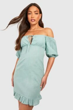 Tall - Robe Courte à épaules Dénudées Et Manches Bouffantes