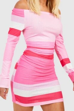 Robe Moulante Côtelée à épaules Dénudées -BOOHO Kleidung Magasin gzz51745 pink xl 3