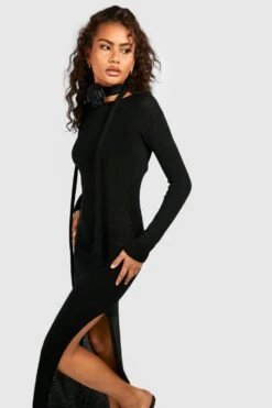 Robe Longue Fendue En Maille à Dos Ouvert -BOOHO Kleidung Magasin gzz51757 black xl 2