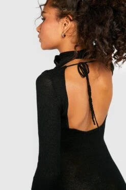 Robe Longue Fendue En Maille à Dos Ouvert -BOOHO Kleidung Magasin gzz51757 black xl 3