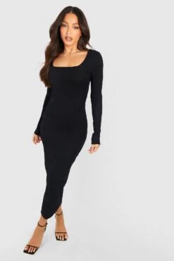 Tall - Robe Longue Texturée à Col Carré -BOOHO Kleidung Magasin gzz51768 black xl 2