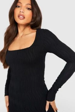 Tall - Robe Longue Texturée à Col Carré -BOOHO Kleidung Magasin gzz51768 black xl 3