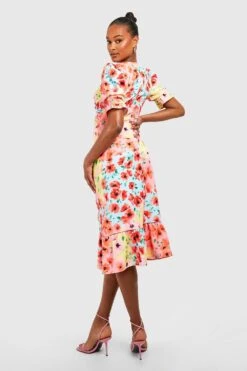 Tall - Robe Babydoll Fleurie à Volants -BOOHO Kleidung Magasin gzz51904 red xl 1