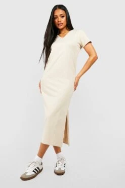 Robe T-shirt En Coton à Col V