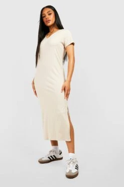 Robe T-shirt En Coton à Col V 8 Robe T-shirt En Coton à Col V -BOOHO Kleidung Magasin gzz52017 stone xl 2