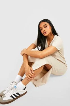 Robe T-shirt En Coton à Col V 9 Robe T-shirt En Coton à Col V -BOOHO Kleidung Magasin gzz52017 stone xl 3