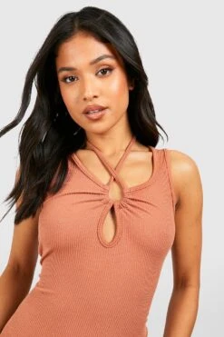 Petite - Robe Mi-longue Côtelée Dos Nu -BOOHO Kleidung Magasin gzz52036 terracotta xl 3