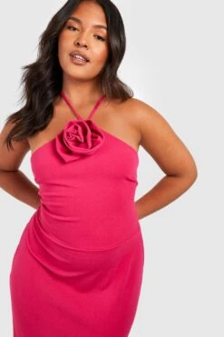 Grande Taille - Robe Mi-longue Dos Nu à Fleur 3D -BOOHO Kleidung Magasin gzz52044 hot20pink xl 2