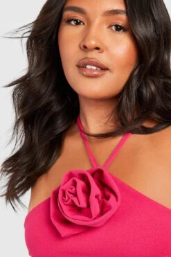 Grande Taille - Robe Mi-longue Dos Nu à Fleur 3D -BOOHO Kleidung Magasin gzz52044 hot20pink xl 3