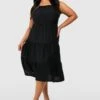 Grande Taille - Robe Mi-longue Texturée à Volants étagés -BOOHO Kleidung Magasin gzz52085 black xl