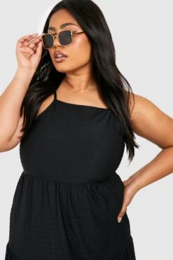 Grande Taille - Robe Mi-longue Texturée à Volants étagés -BOOHO Kleidung Magasin gzz52085 black xl 3