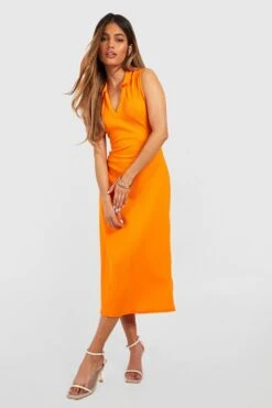 Robe Mi-longue Texturée à Col Contrastant -BOOHO Kleidung Magasin gzz52130 orange xl 2