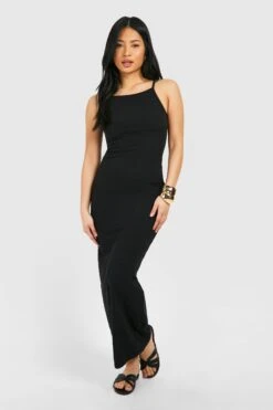 Petite - Robe Longue Côtelée à Col Carré