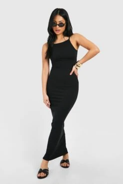 Petite - Robe Longue Côtelée à Col Carré -BOOHO Kleidung Magasin gzz52137 black xl 2