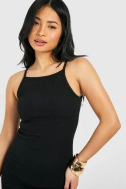 Petite - Robe Longue Côtelée à Col Carré -BOOHO Kleidung Magasin gzz52137 black xl 3