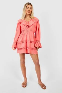 Robe D’été Texturée à Volants -BOOHO Kleidung Magasin gzz52163 coral xl 2