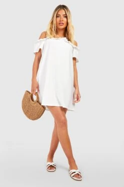 Robe Babydoll Texturée à épaules Dénudées 8 Robe Babydoll Texturée à épaules Dénudées -BOOHO Kleidung Magasin gzz52210 ivory xl 2