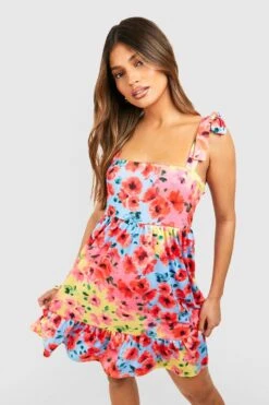 Robe Fleurie Nouée Aux épaules à Volants