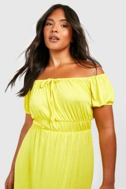 Grande Taille - Robe Longue Froncée à épaules Dénudées -BOOHO Kleidung Magasin gzz52251 lemon xl 3