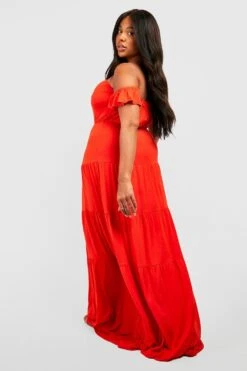 Grande Taille - Robe Longue Froncée à épaules Dénudées -BOOHO Kleidung Magasin gzz52256 burnt20orange xl 1