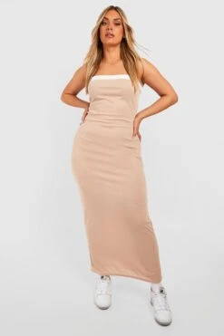 Grande Taille - Robe Longue à Col Contrastant