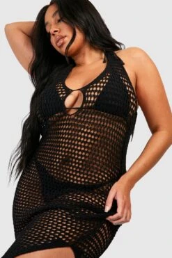 Grande Taille - Robe Longue Dos Nu En Crochet -BOOHO Kleidung Magasin gzz52275 black xl 3