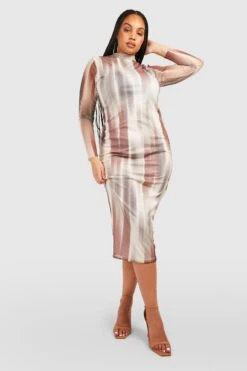 Grande Taille - Robe Mi-longue En Mesh à Imprimé Abstrait