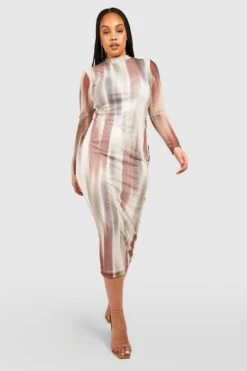 Grande Taille - Robe Mi-longue En Mesh à Imprimé Abstrait -BOOHO Kleidung Magasin gzz52374 stone xl 2