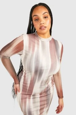 Grande Taille - Robe Mi-longue En Mesh à Imprimé Abstrait -BOOHO Kleidung Magasin gzz52374 stone xl 3