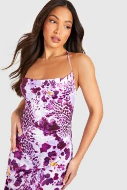 Tall - Robe Mi-longue Fleurie à Col Bénitier -BOOHO Kleidung Magasin gzz52410 lilac xl 3
