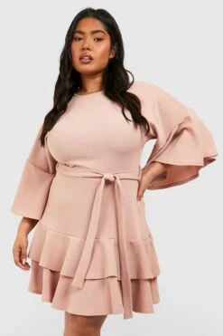 Grande Taille - Robe Patineuse Ceinturée à Volants -BOOHO Kleidung Magasin gzz52415 stone xl 3