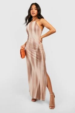 Petite - Robe Longue Fendue En Mesh à Imprimé Abstrait