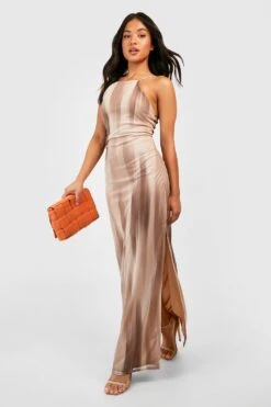 Petite - Robe Longue Fendue En Mesh à Imprimé Abstrait -BOOHO Kleidung Magasin gzz52425 stone xl 2