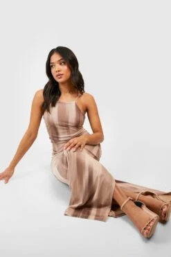 Petite - Robe Longue Fendue En Mesh à Imprimé Abstrait -BOOHO Kleidung Magasin gzz52425 stone xl 3