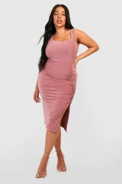 Grande Taille - Robe Mi-longue Moulante Froncée -BOOHO Kleidung Magasin gzz52527 rose xl 2