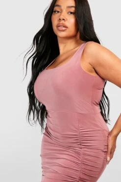 Grande Taille - Robe Mi-longue Moulante Froncée -BOOHO Kleidung Magasin gzz52527 rose xl 3