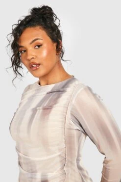 Grande Taille - Robe Mi-longue En Mesh à Imprimé Abstrait -BOOHO Kleidung Magasin gzz52535 grey xl 3