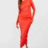 Robe Mi-longue Côtelée Froncée -BOOHO Kleidung Magasin gzz52579 orange xl