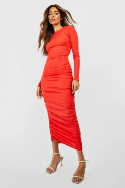 Robe Mi-longue Côtelée Froncée 8 Robe Mi-longue Côtelée Froncée -BOOHO Kleidung Magasin gzz52579 orange xl 2