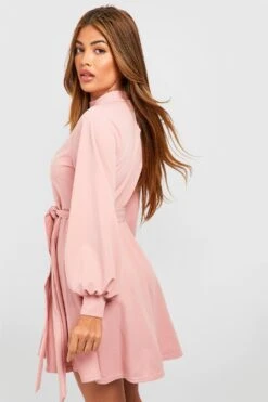 Robe Patineuse à Ceinture Et Manches Ballon -BOOHO Kleidung Magasin gzz52585 rose xl 1